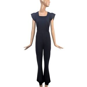 Vintage 70's Flare Leg jumpsuit Black Square Neck Tailored Bell bottom Jumpsuit‎